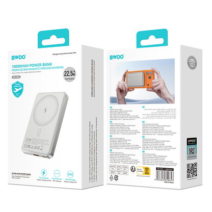 Bežična vanjska baterija BWOO BO-P82, 10000mAh, 22.5W, PD + FQI, 1 x QI - 1 x USB-C, Bijela