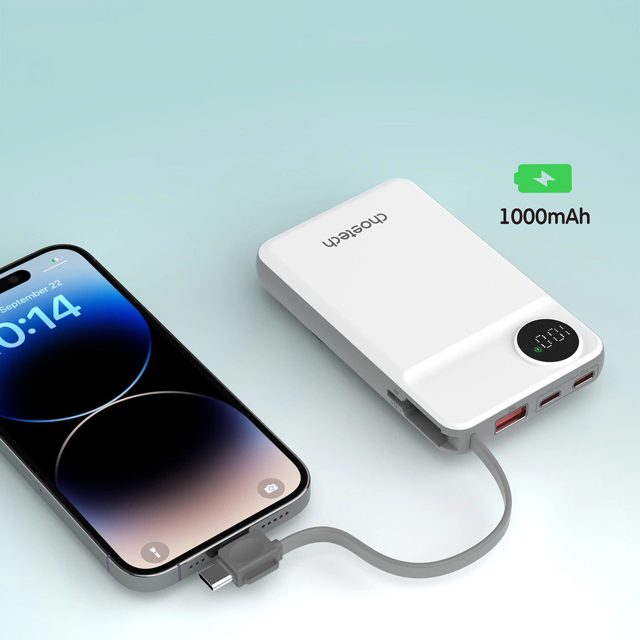 Vanjska baterija Wireless Choetech B695, 10000mAh, 20W, QC + PD + FQI, 1 x Lightning - 1 x USB-A - 2 x QI - 2 x USB-C, Bijela
