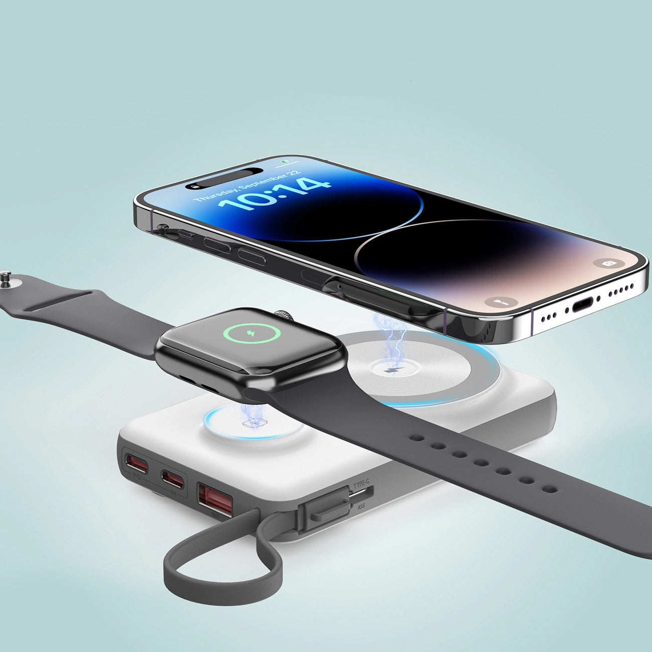 Vanjska baterija Wireless Choetech B695, 10000mAh, 20W, QC + PD + FQI, 1 x Lightning - 1 x USB-A - 2 x QI - 2 x USB-C, Bijela