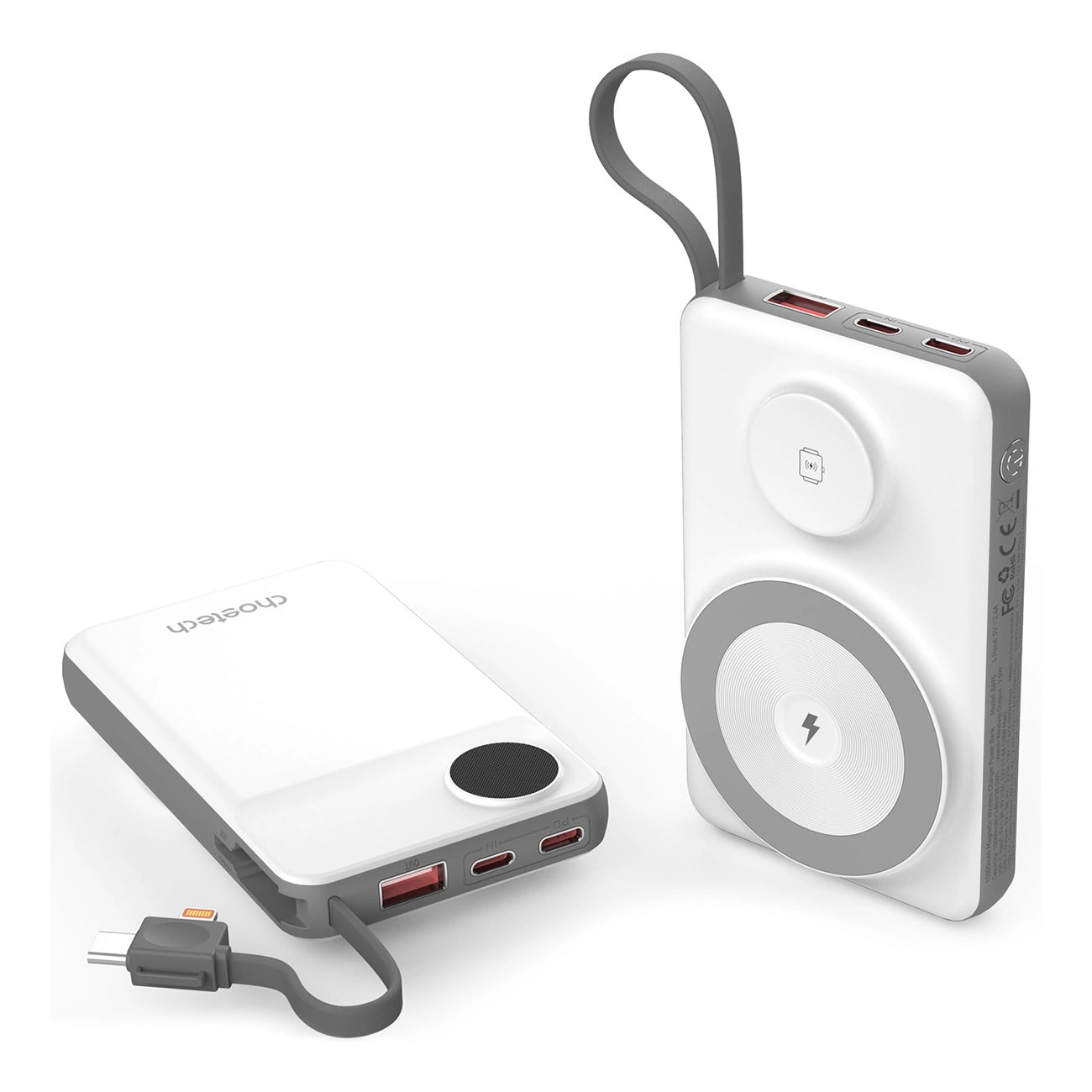 Vanjska baterija Wireless Choetech B695, 10000mAh, 20W, QC + PD + FQI, 1 x Lightning - 1 x USB-A - 2 x QI - 2 x USB-C, Bijela