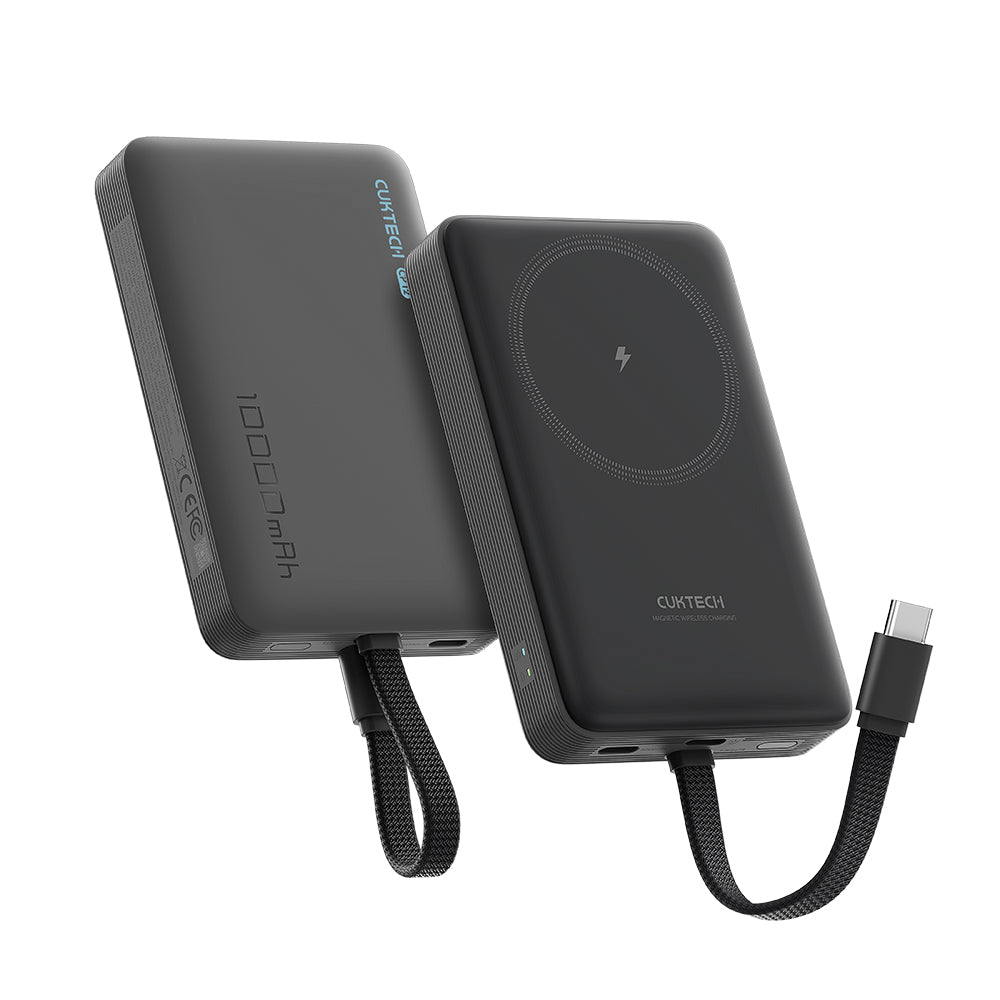 Bežična vanjska baterija Cuktech WPB100L, 10000mAh, 22.5W, PD + FQI, 1 x QI - 2 x USB-C, Crna CKWPB100LGLBK