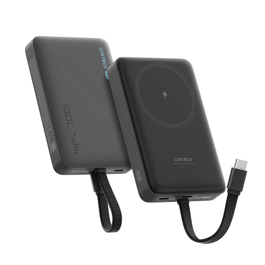 Bežična vanjska baterija Cuktech WPB100L, 10000mAh, 22.5W, PD + FQI, 1 x QI - 2 x USB-C, Crna CKWPB100LGLBK