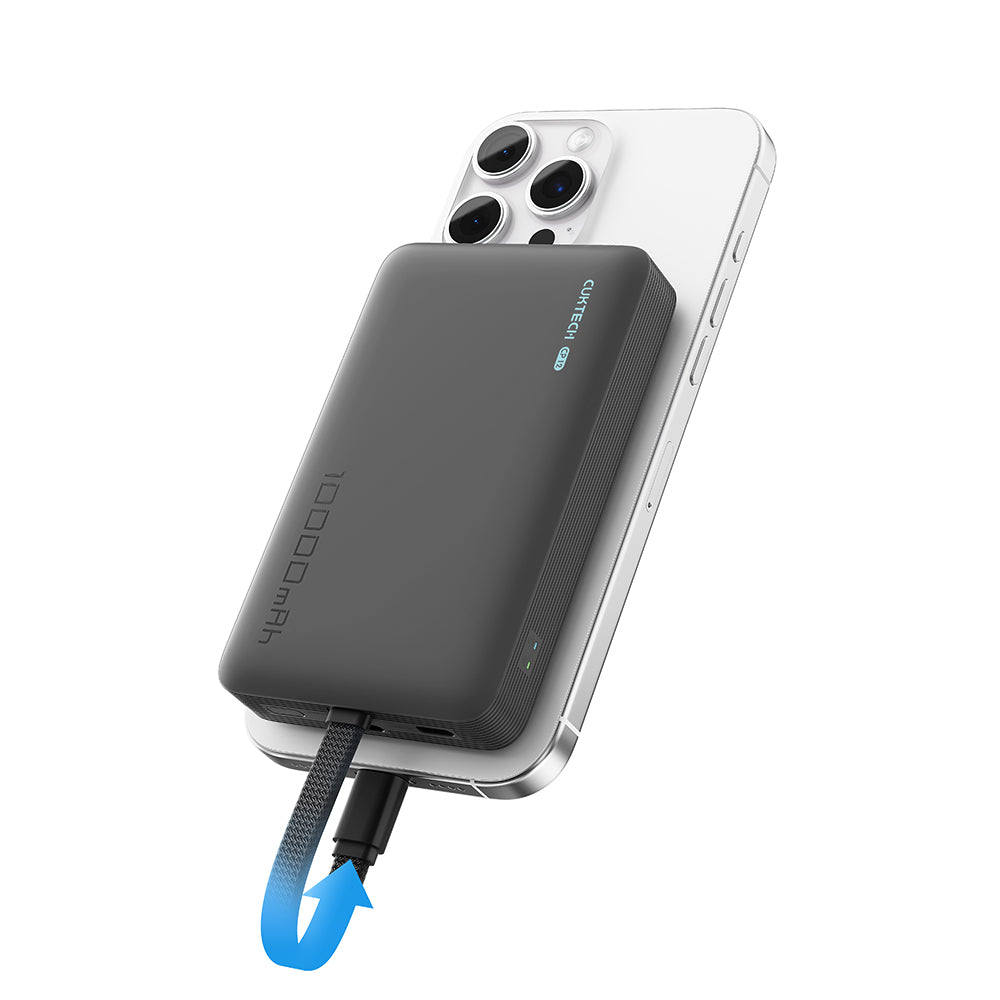 Bežična vanjska baterija Cuktech WPB100L, 10000mAh, 22.5W, PD + FQI, 1 x QI - 2 x USB-C, Crna CKWPB100LGLBK
