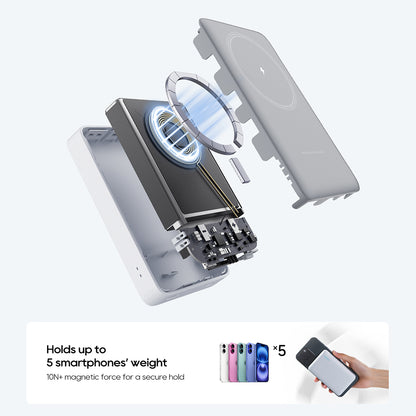 Bežična vanjska baterija Cuktech WPB100N, 10000mAh, 20W, PD + FQI, 1 x QI - 1 x USB-C, Bijela CKWPB100NGLGR