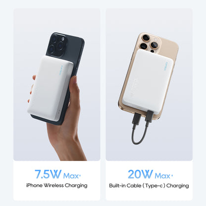 Bežična vanjska baterija Cuktech WPB100N, 10000mAh, 20W, PD + FQI, 1 x QI - 1 x USB-C, Bijela CKWPB100NGLGR