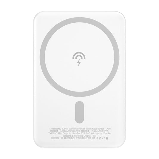 Vanjska bežična baterija Dudao K14S, 5000mAh, 10W, PD + QI, 1 x QI - 1 x USB-C, Bijela