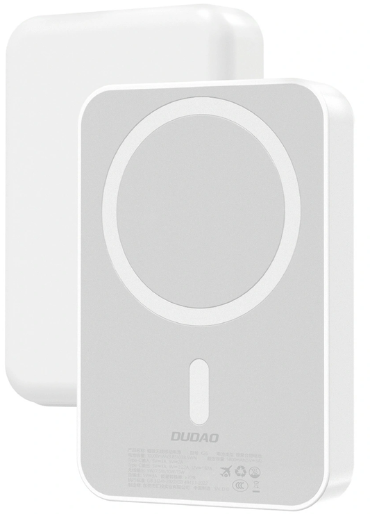 Vanjska baterija Wireless Dudao K26, 10000mAh, 20W, PD + FQI, 1 x QI - 1 x USB-C, Bijela