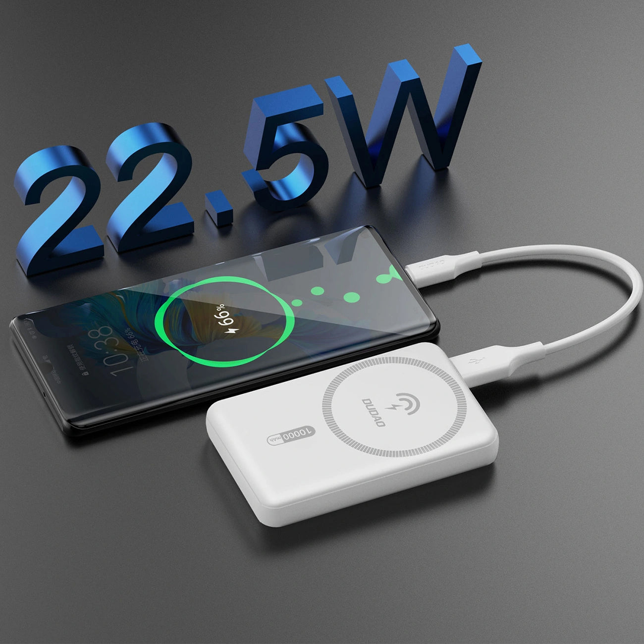 Bežična vanjska baterija Dudao K14S, 5000mAh, 20W, QC + PD + FQI, 1 x QI - 1 x USB-A - 1 x USB-C, Bijela