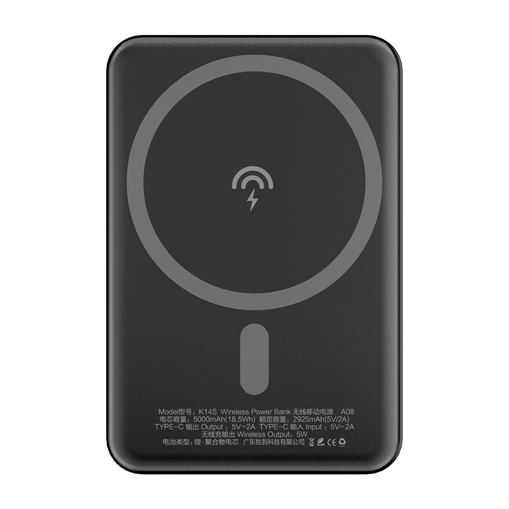Vanjska baterija Wireless Dudao K14S, 5000mAh, 10W, PD + QI, 1 x QI - 1 x USB-C, Crna