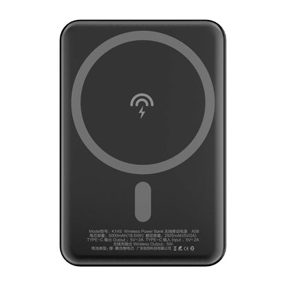 Vanjska bežična baterija Dudao K14S, 5000mAh, 10W, PD + QI, 1 x QI - 1 x USB-C, Crna