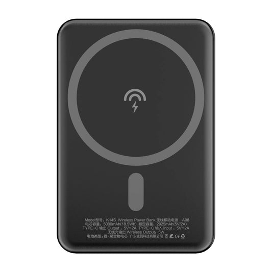Vanjska bežična baterija Dudao K14S, 5000mAh, 10W, PD + QI, 1 x QI - 1 x USB-C, Crna