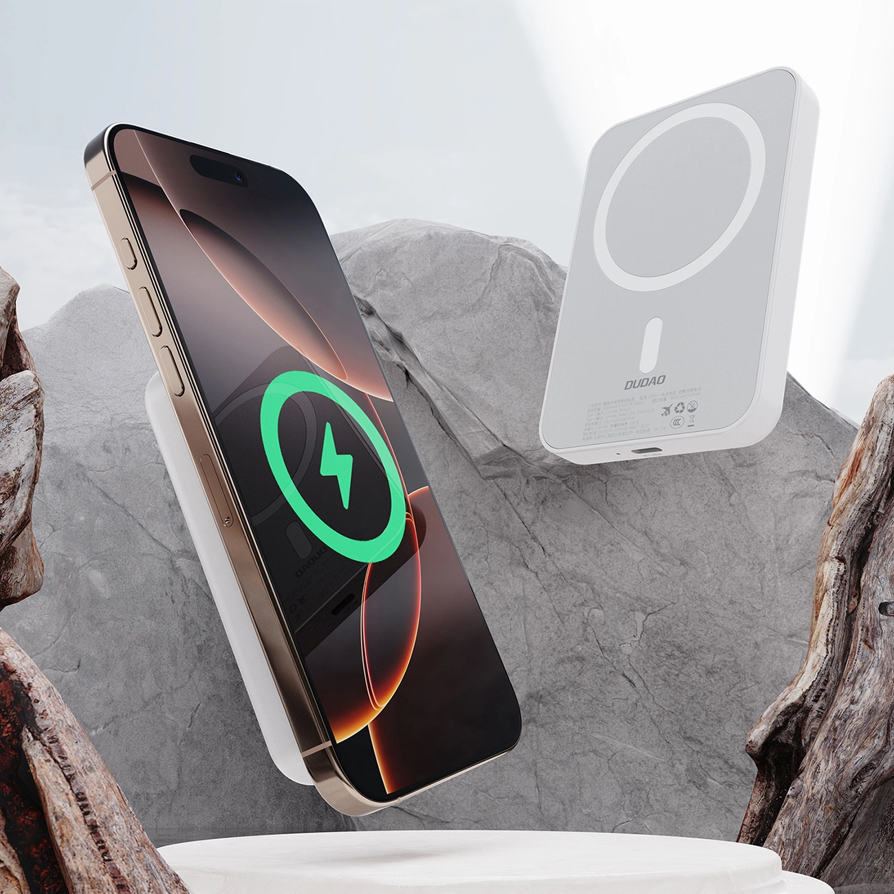 Vanjska baterija Wireless Dudao K26s, 5000mAh, 20W, PD + FQI, 1 x QI - 1 x USB-C, Bijela