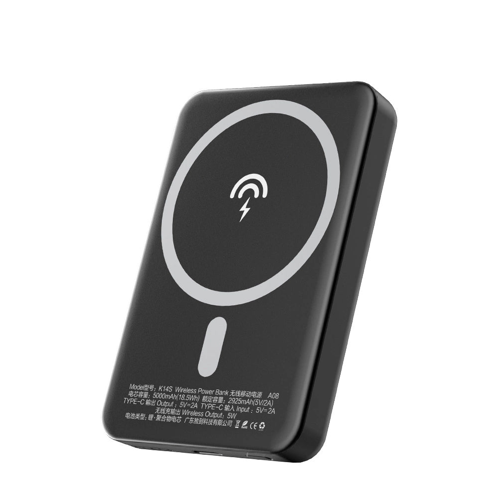 Vanjska baterija Wireless Dudao K14S, 5000mAh, 10W, PD + QI, 1 x QI - 1 x USB-C, Crna