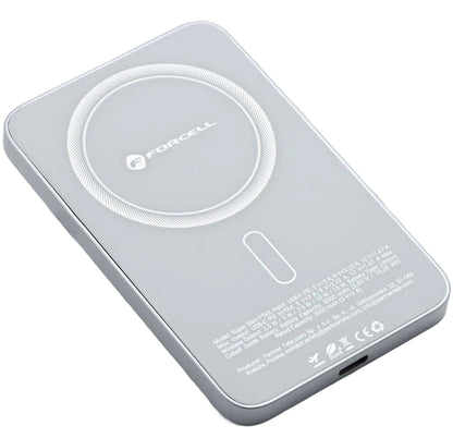 Vanjska bežična baterija Forcell F5K8, 5000mAh, 15W, PD + FQI, 1 x QI - 1 x USB-C, Bijela