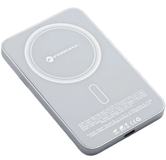 Vanjska bežična baterija Forcell F5K8, 5000mAh, 15W, PD + FQI, 1 x QI - 1 x USB-C, Bijela