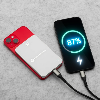 Vanjska bežična baterija Forcell F5K8, 5000mAh, 15W, PD + FQI, 1 x QI - 1 x USB-C, Bijela