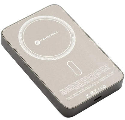 Vanjska bežična baterija Forcell F5K8, 5000mAh, 15W, PD + FQI, 1 x QI - 1 x USB-C, Zlatna