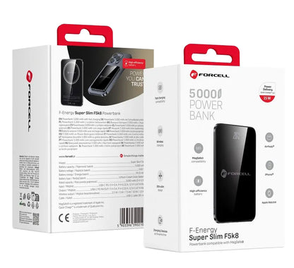 Vanjska bežična baterija Forcell F5K8, 5000mAh, 15W, PD + FQI, 1 x QI - 1 x USB-C, Crna