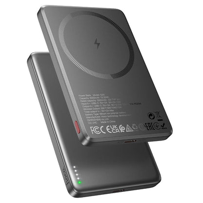 Bežična vanjska baterija HOCO Q26, 5000mAh, 20W, PD + FQI, 1 x QI - 1 x USB-C, Siva