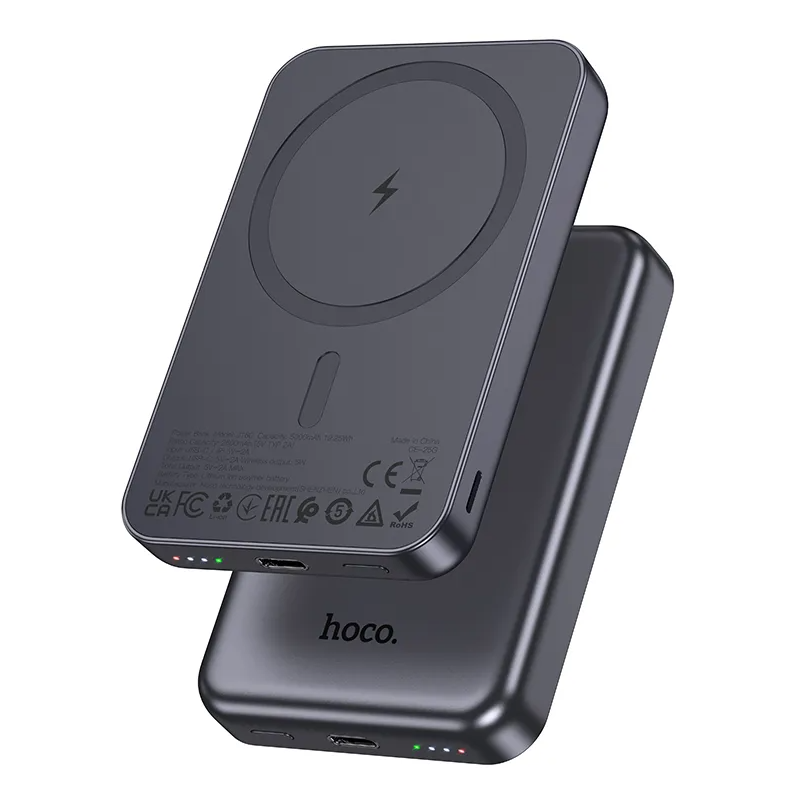 Bežična vanjska baterija HOCO J160, 5000mAh, 10W, 1 x QI - 1 x USB-C, Siva