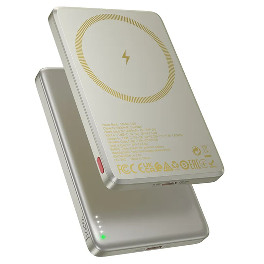 Bežična vanjska baterija HOCO Q26, 5000mAh, 20W, PD + FQI, 1 x QI - 1 x USB-C, Narančasta