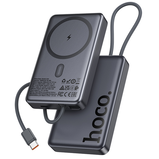 Bežična vanjska baterija HOCO Q44, 10000mAh, 20W, PD + FQI, 1 x QI - 2 x USB-C, Siva