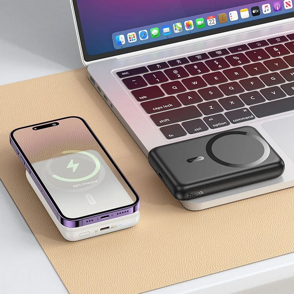 Vanjska bežična baterija HOCO J141, 10000mAh, 20W, PD + FQI, 1 x QI - 1 x USB-C, Crna