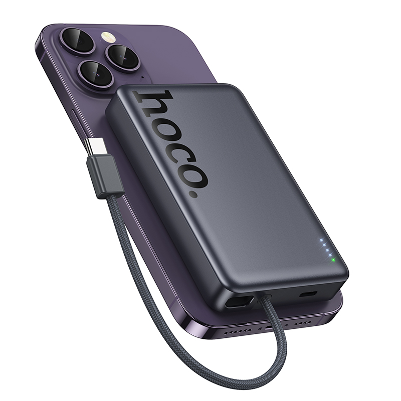 Bežična vanjska baterija HOCO Q44, 10000mAh, 20W, PD + FQI, 1 x QI - 2 x USB-C, Siva