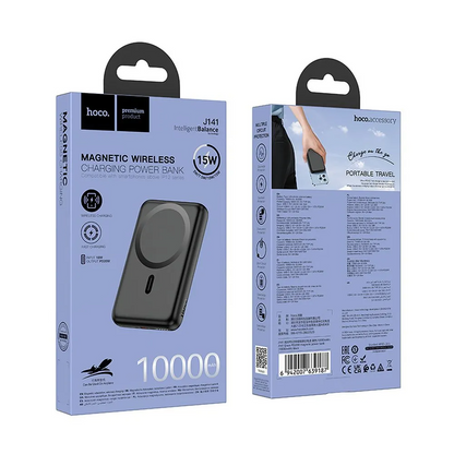 Vanjska bežična baterija HOCO J141, 10000mAh, 20W, PD + FQI, 1 x QI - 1 x USB-C, Crna