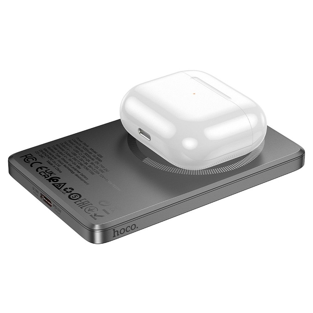 Bežična vanjska baterija HOCO Q26, 5000mAh, 20W, PD + FQI, 1 x QI - 1 x USB-C, Siva