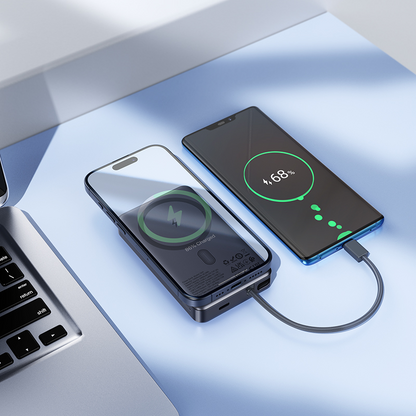 Bežična vanjska baterija HOCO Q44, 10000mAh, 20W, PD + FQI, 1 x QI - 2 x USB-C, Siva