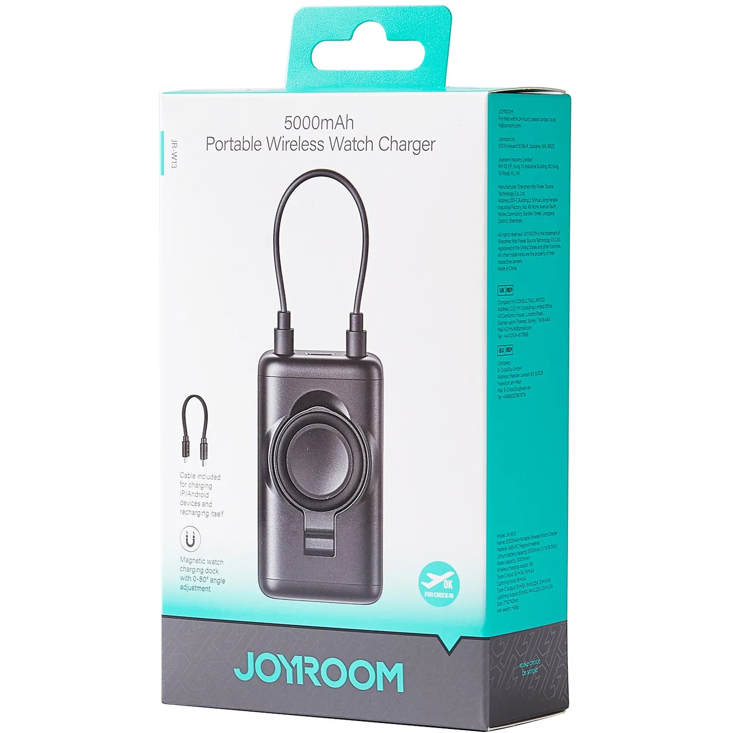 Vanjska bežična baterija Joyroom JR-W13, 5000mAh, 18W, PD + QI, 1 x Lightning - 1 x QI - 1 x USB-C, Crna