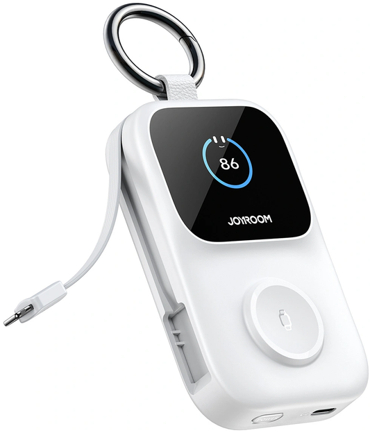 Bežična vanjska baterija Joyroom JR-W19, 5000mAh, 20W, QC + PD, 1 x Lightning - 1 x QI - 2 x USB-C, Bijela