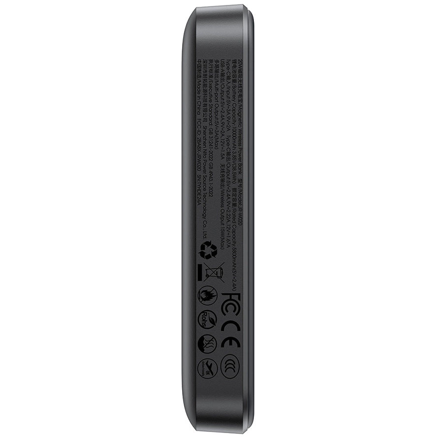 Vanjska bežična baterija Joyroom JR-W020, 10000mAh, 20W, QC + PD + FQI, 1 x QI - 1 x USB-A - 1 x USB-C, Crna