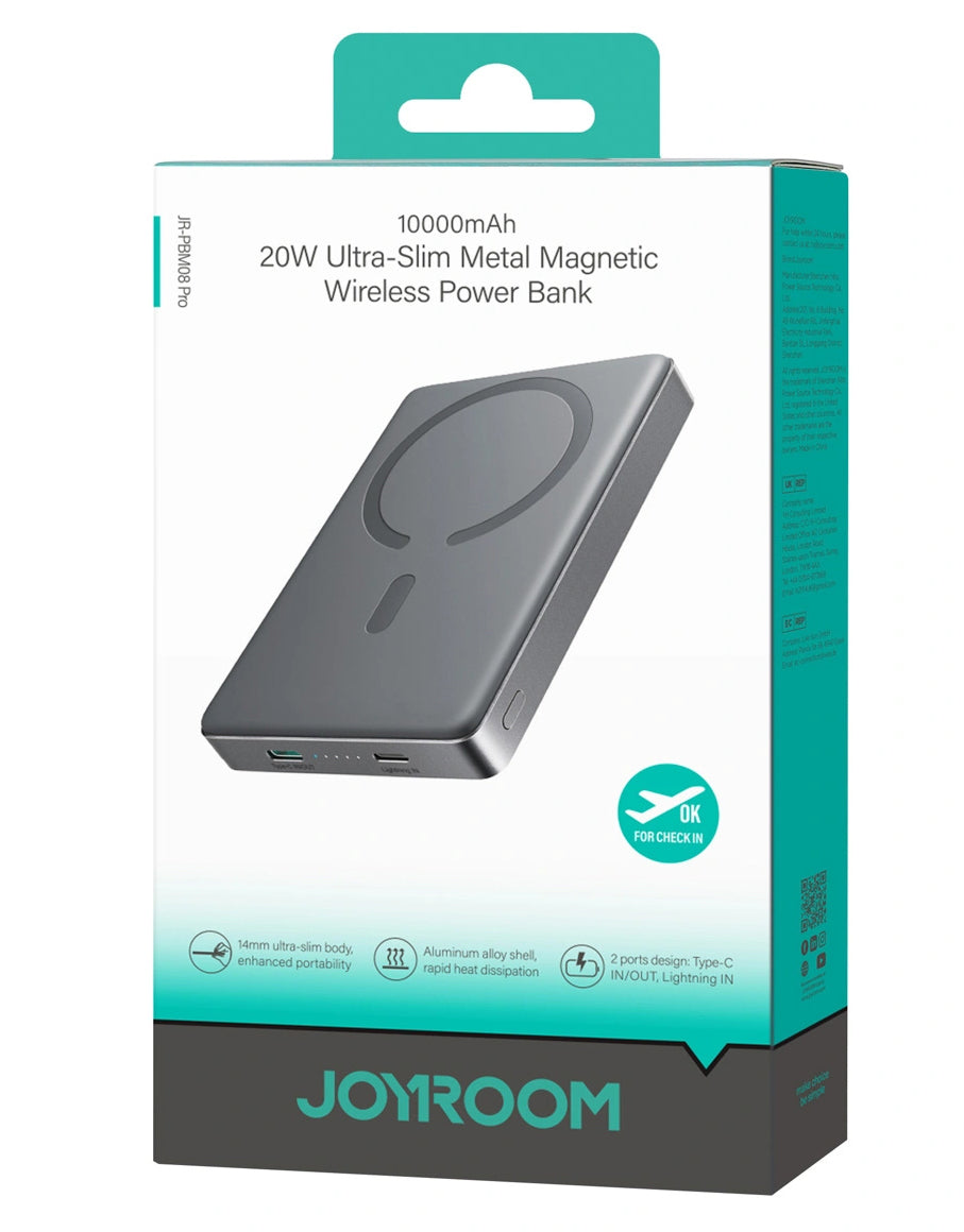 Bežična vanjska baterija Joyroom JR-PBM08 Pro, 10000mAh, 22.5W, PD + FQI, 1 x QI - 2 x USB-C, Siva