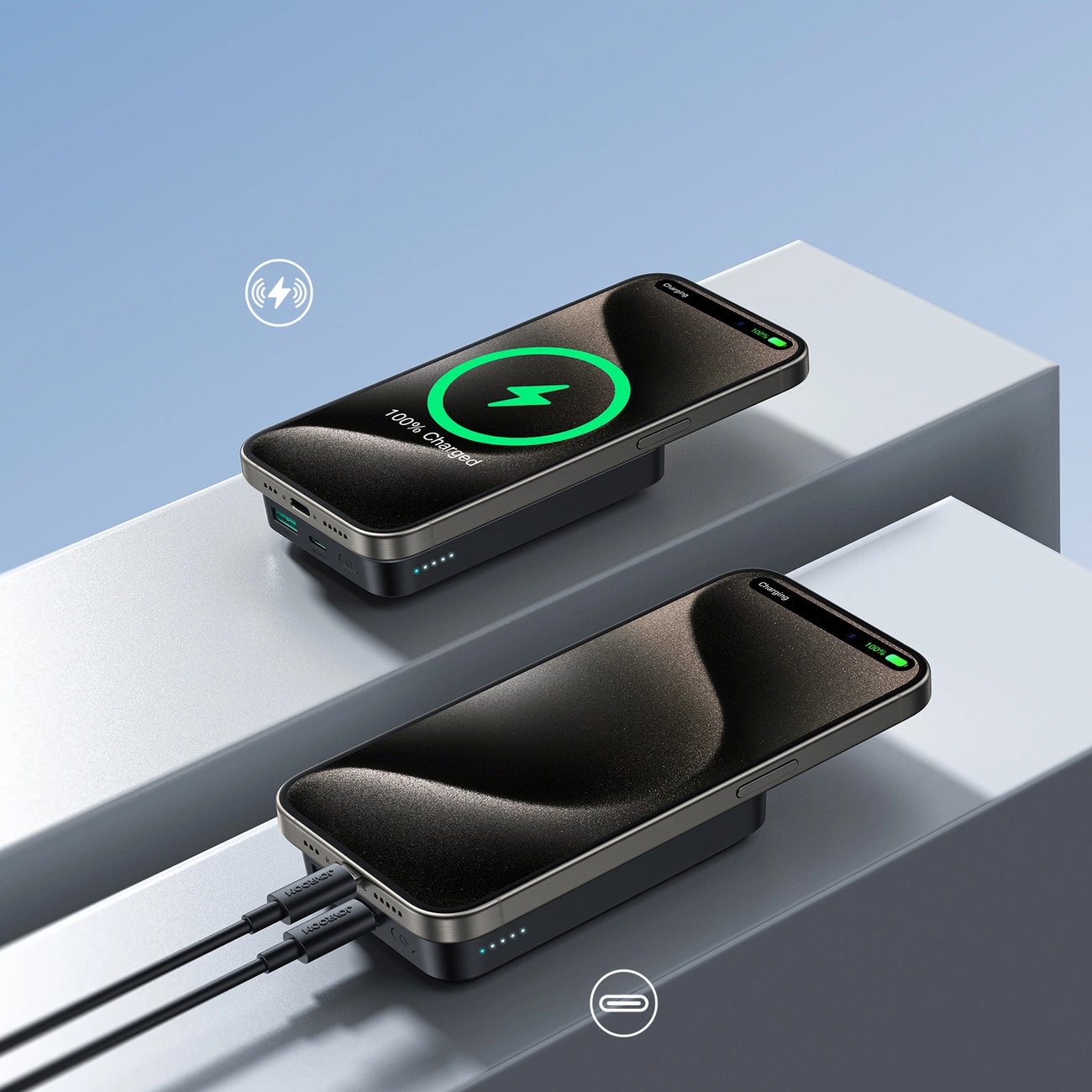 Vanjska bežična baterija Joyroom JR-W020, 10000mAh, 20W, QC + PD + FQI, 1 x QI - 1 x USB-A - 1 x USB-C, Crna