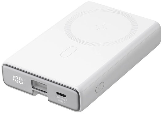 Vanjska bežična baterija Joyroom JR-PBM01, 10000mAh, 20W, QC + PD + FQI, 1 x Lightning - 1 x QI - 1 x USB-C, Bijela