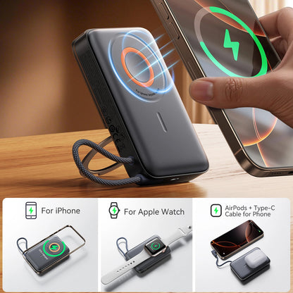 Vanjska bežična baterija Joyroom JR-PBM02, 10000mAh, 22.5W, PD + FQI, 1 x QI - 2 x USB-C, Crna