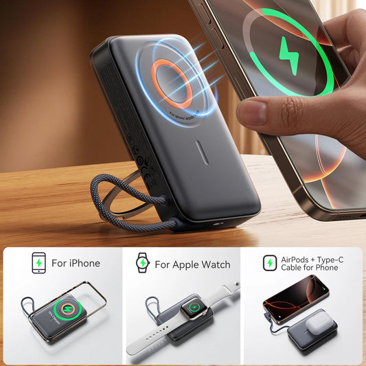Vanjska bežična baterija Joyroom JR-PBM02, 10000mAh, 22.5W, PD + FQI, 1 x QI - 2 x USB-C, Crna