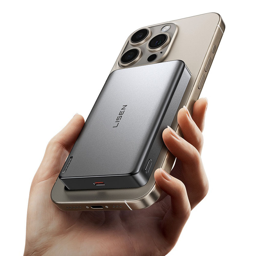 Bežična vanjska baterija Lisen L601 Pro, 10000mAh, 27W, PD + FQI, 1 x QI - 1 x USB-C, Siva YL0325100009