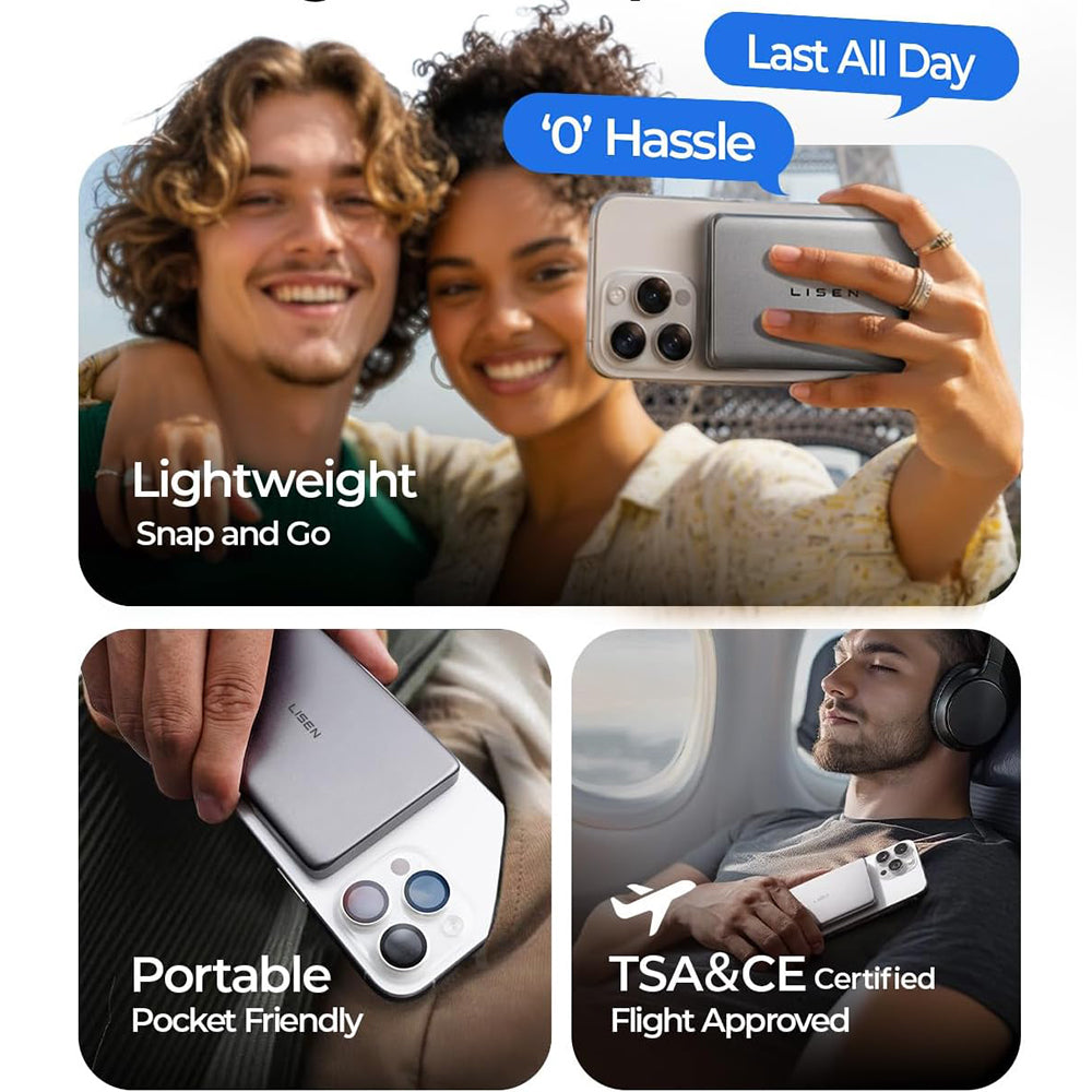 Bežična vanjska baterija Lisen L601 Pro, 5000mAh, 22.5W, PD + FQI, 1 x QI - 1 x USB-C, Siva YL0325090011