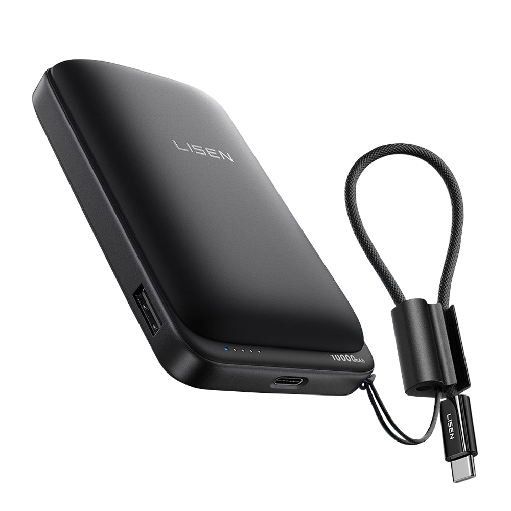 Bežična vanjska baterija Lisen P604, 10000mAh, 65W, QC + PD + FQI, 1 x QI - 1 x USB-A - 1 x USB-C, Crna