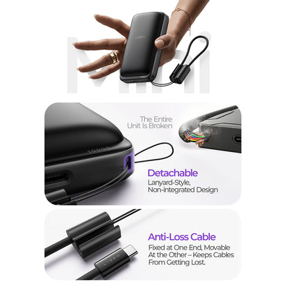 Bežična vanjska baterija Lisen P604, 10000mAh, 65W, QC + PD + FQI, 1 x QI - 1 x USB-A - 1 x USB-C, Crna