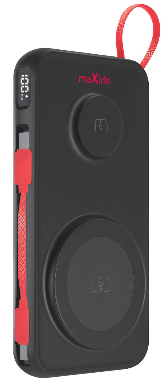 Vanjska bežična baterija MaXlife MXPB-08, 10000mAh, 22.5W, QC + PD + FQI + QI, 1 x USB-A - 1 x USB-C - 2 x QI, Crna
