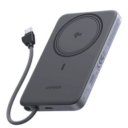 Bežična vanjska baterija UGREEN PB570 (75982B), 10000 mAh, 30 W, PD + FQI, 1 x QI – 2 x USB-C, siva