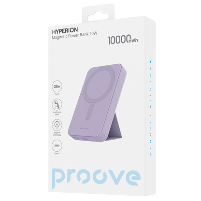 Vanjska baterija Wireless Proove Hyperion, 10000mAh, 20W, PD + FQI, 1 x QI - 1 x USB-C, Ljubičasta