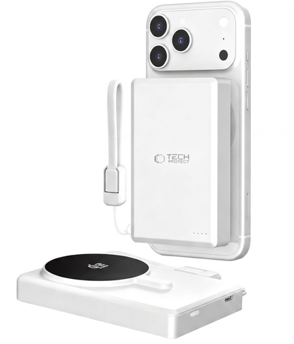 Bežična vanjska baterija Tech-Protect PB40 LifeMag, 10000mAh, 25W, PD + FQI, 1 x QI - 1 x USB-C, Srebrna