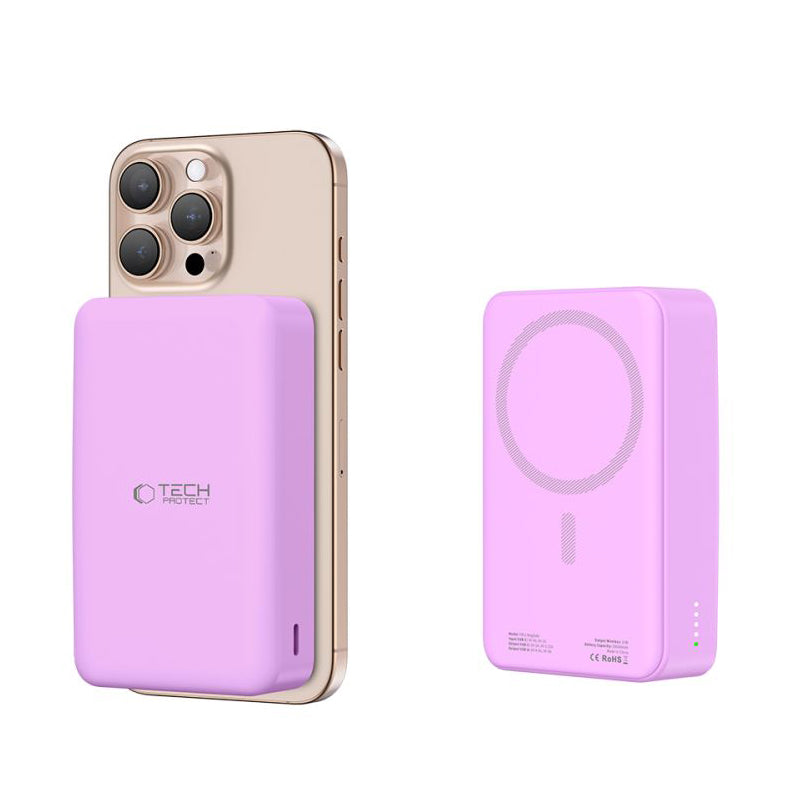 Vanjska baterija Wireless Tech-Protect PB12 LifeMag, 20000mAh, 20W, QC + PD + FQI, 1 x QI - 1 x USB-A - 1 x USB-C, Ljubičasta