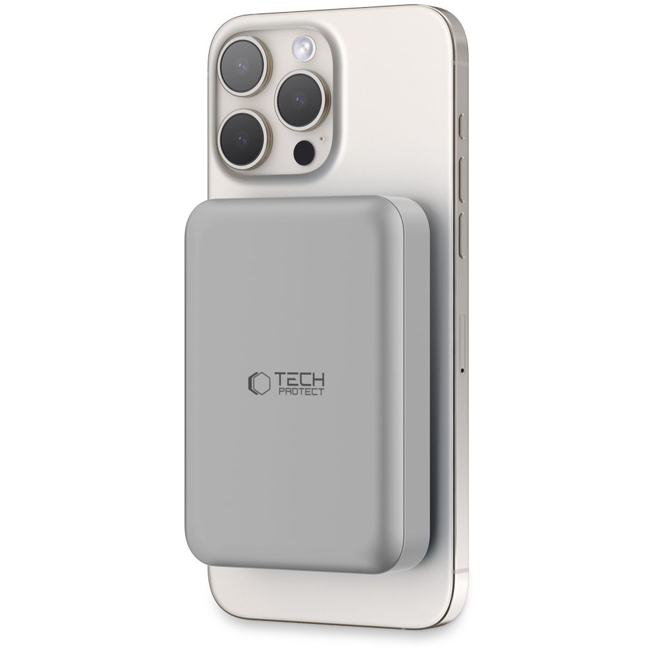 Bežična vanjska baterija Tech-Protect PB11 LifeMag, 10000mAh, 15W, PD + FQI, 1 x QI - 1 x USB-C, Siva, Obnovljena
