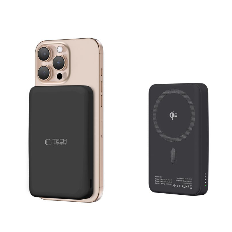 Vanjska baterija Wireless Tech-Protect PB24 LifeMag, 10000mAh, 15W, PD + FQI, 1 x QI - 1 x USB-A - 1 x USB-C, Crna